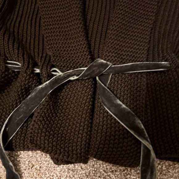 Ralph Lauren Women Brown Chunky Knit Tie-Front Cotton Sweater Velvet Belt Sz XL - Picture 4 of 7